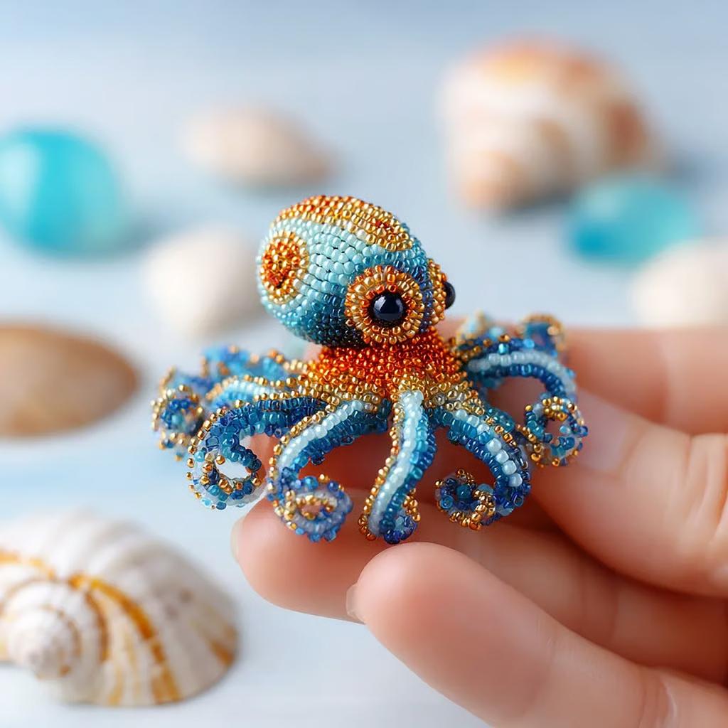 Bead Embroidery Kit, Beginner-Friendly Sea Creature Beaded Embroidery Kits, DIY Animals Three-Dimensional Beadwork Craft Kit