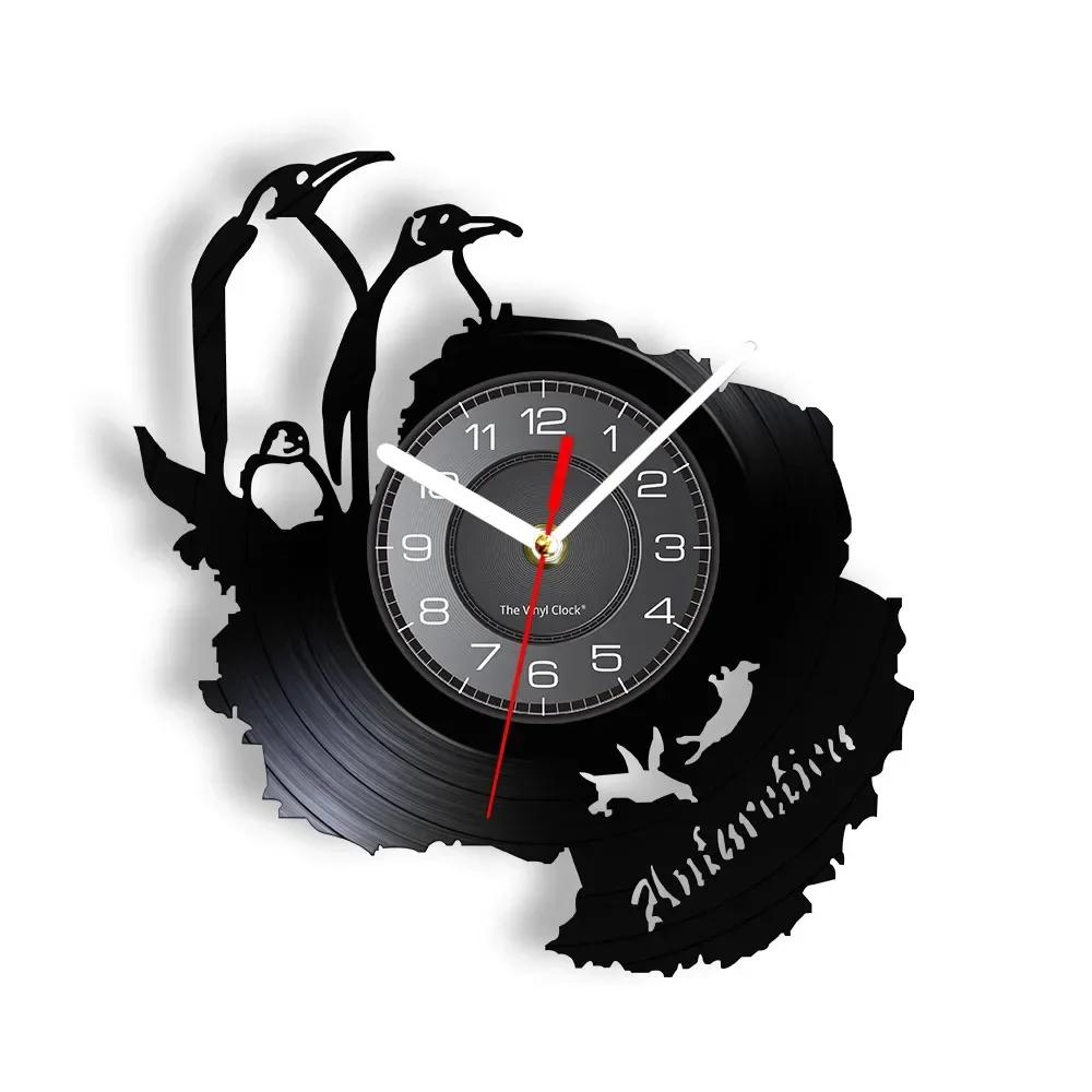 Cute Penguin Mural Wall Clock Baby Penguin Vinyl Record Wall Clock Penguin Family Children's Room Decoration Wall Watch Gift