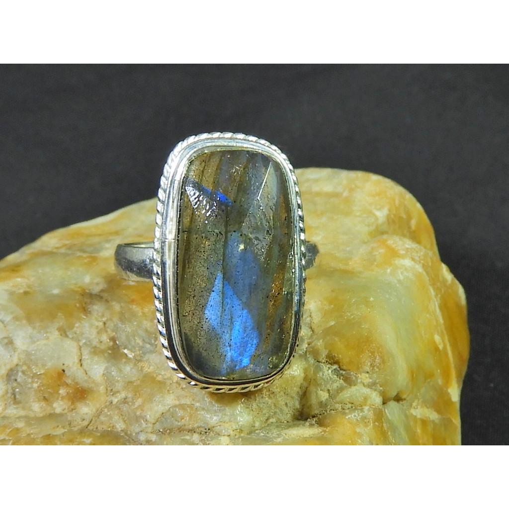 Natural Labradorite 925 Sterling Silver Octagon Handmade Vintage Ring US-7.5 MK-104