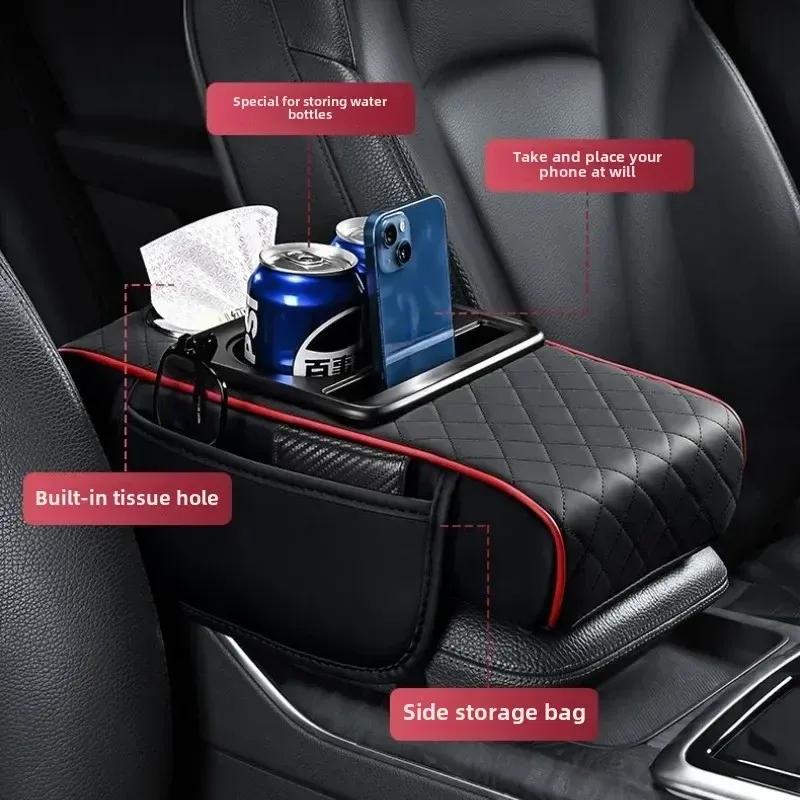 Auto Armlehnenbox Verdicken Höhenpolster Armlehnenkissen mit Tasche Taschentuch Becherhalter Memory-Baumwolle Ellbogenstütze Höhenpolster