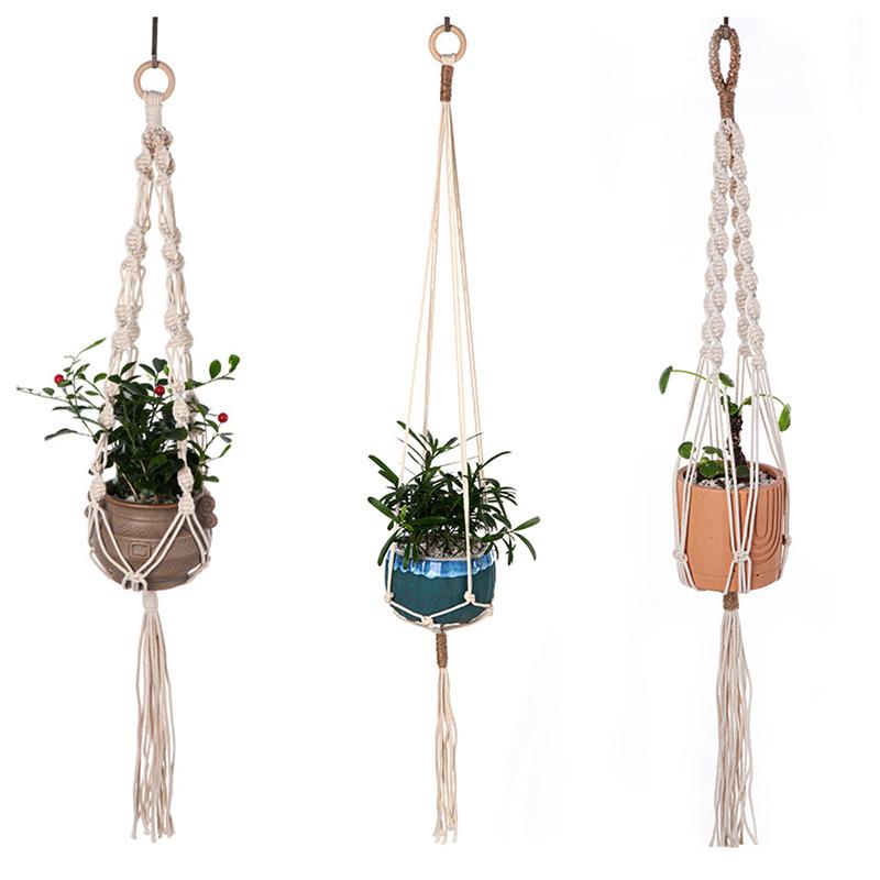 Cestas hechas a mano para colgar plantas, cuerda de elevación anudada, decoración colgante, macetas, soporte de macramé