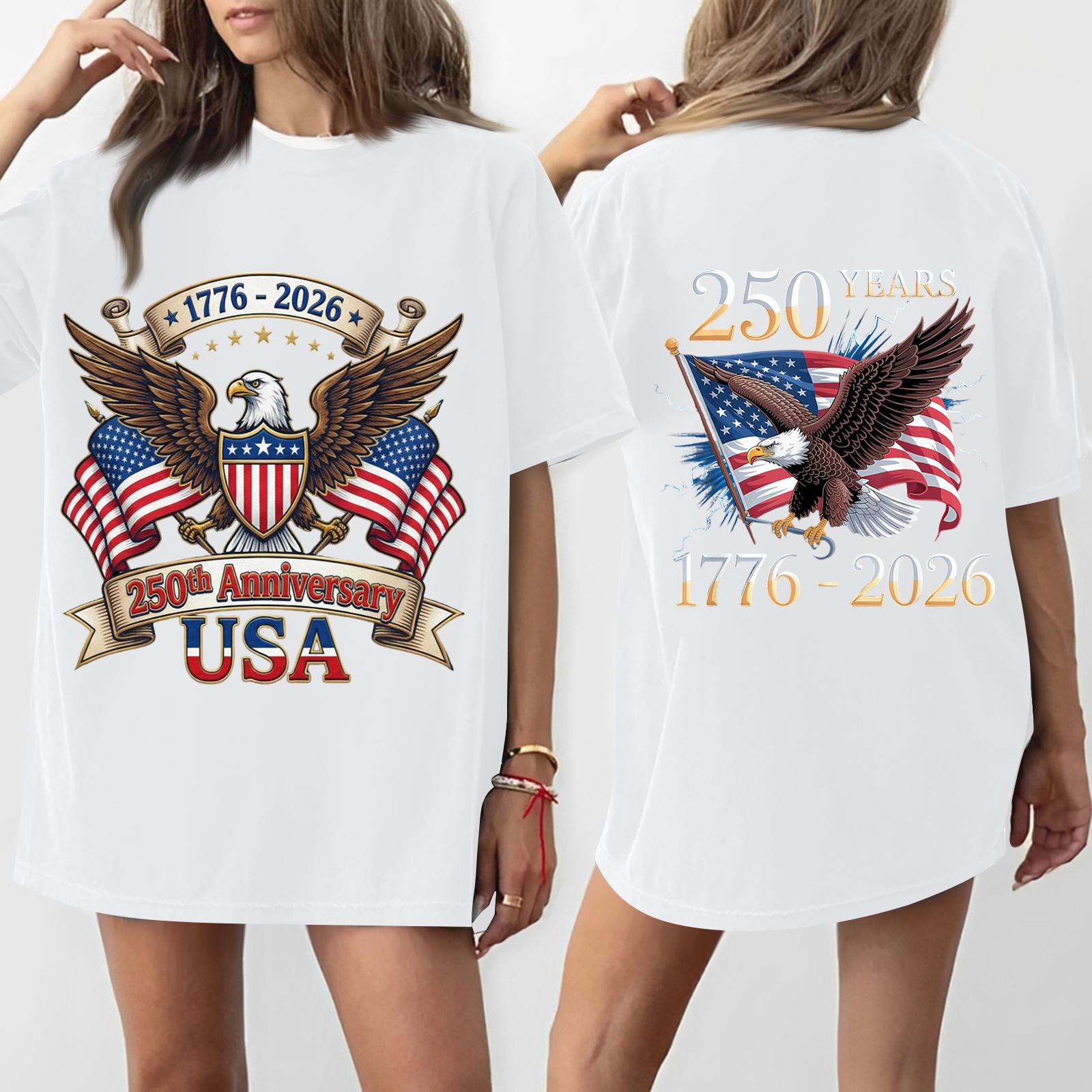 

Women s Casual Independence Day 250 Anniversary Printed T-shirt Round Neck Pullover Short Sleeve Top XL білий