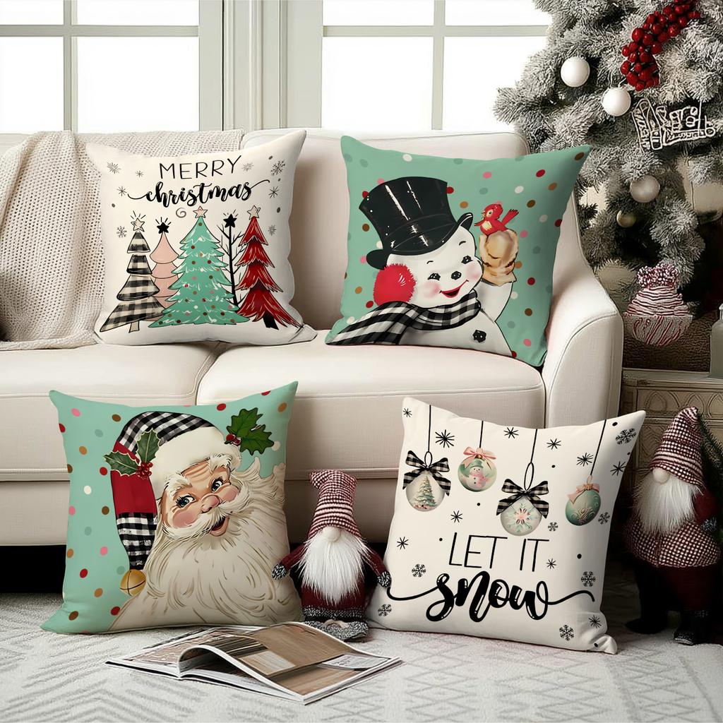 1/4Pcs Christmas Decorative Pillowcases, Snowflake Santa Claus Snowman Pattern Pillow Covers, Christmas Ball Cushion Covers