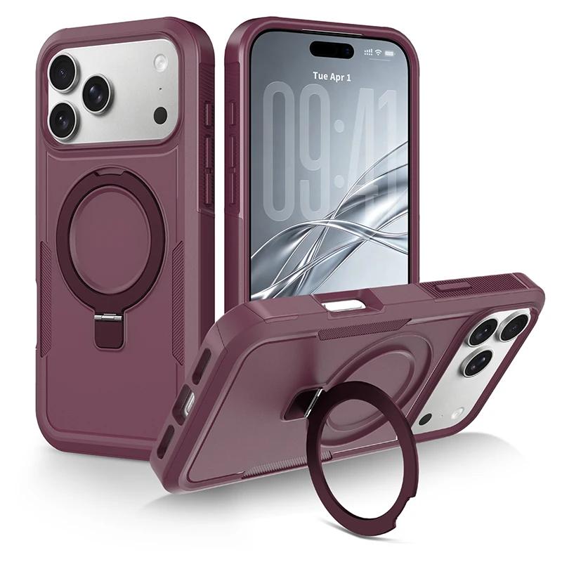 Coque Magnétique avec Support Invisible Rotatif pour IPhone 18 Pro Max 15 16 17 Pro Anti-Choc Antidérapante Armure Robuste Housse de Protection Robuste