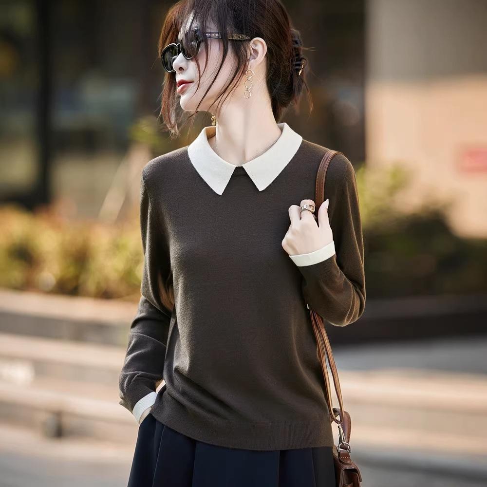 Women's Cashmere Soft Knit Polo Collar Pullover - Versatile, Simple, and Elegant Design for Spring and Autumn