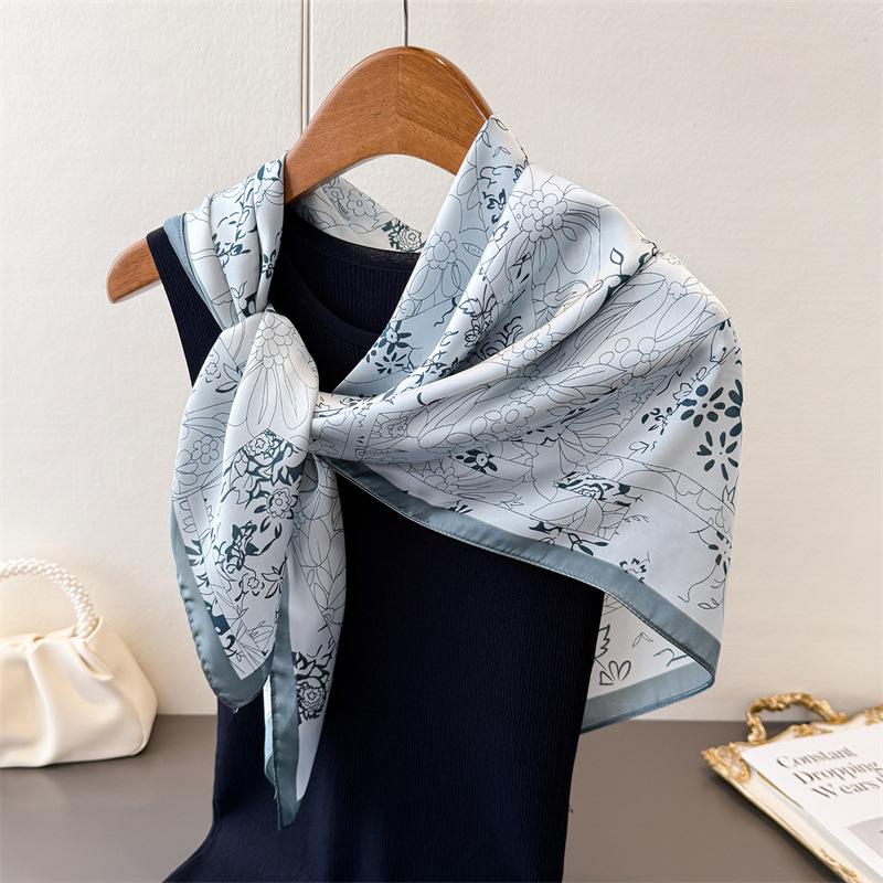 

Шелковый шарф с имитацией цветов тушью, высококачественная печать, большой квадратный шарф, шелковый шарф, шаль, головной платок, шарф для защиты шеи, декоративный женский шарф 90*90cm