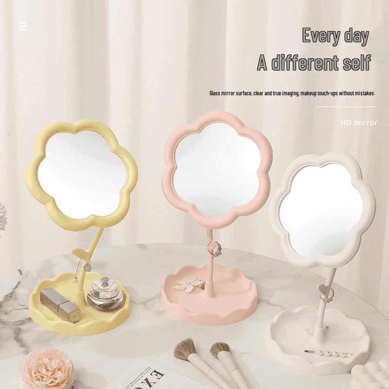 Sunflower Goddess Rotatable Makeup Mirror with Detachable Desktop Storage for Dorms