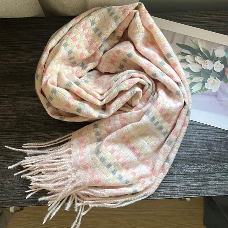 1pc 2025 Autumn And Winter New Scarf Women's Korean Style All-match Plaid Tassel Student Warm Neck Scarf