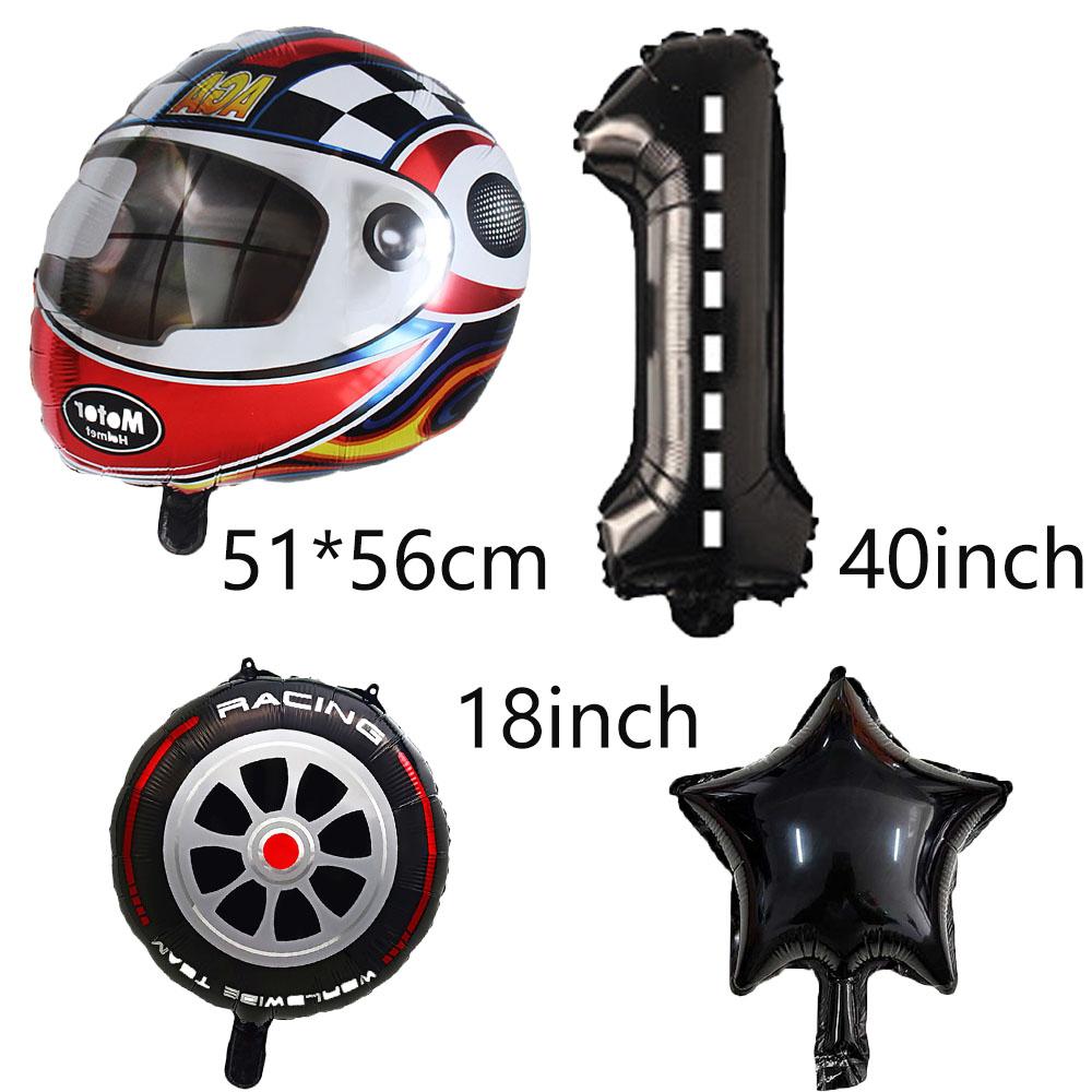 6PCS Motor Helmet Balloon Wheel Tire Racing Balloons Birthday Decor Boys Race Car Dirt Bike Motorcross Hot Wheel Party Supplies