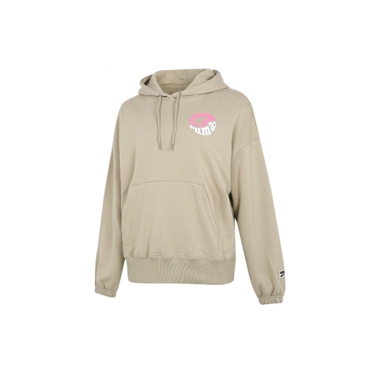 (WMNS) PUMA Downtown Graphic Hoodie Breathable Letter Printing Long Sleeve Khaki Women s 533049-42 S
