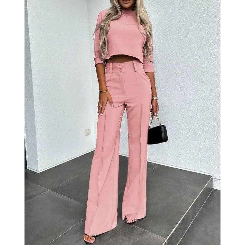 Crop Cropped Top Wide-Leg Pant Suit Crop-Top Short Top Loose Pants Two-piece Set
