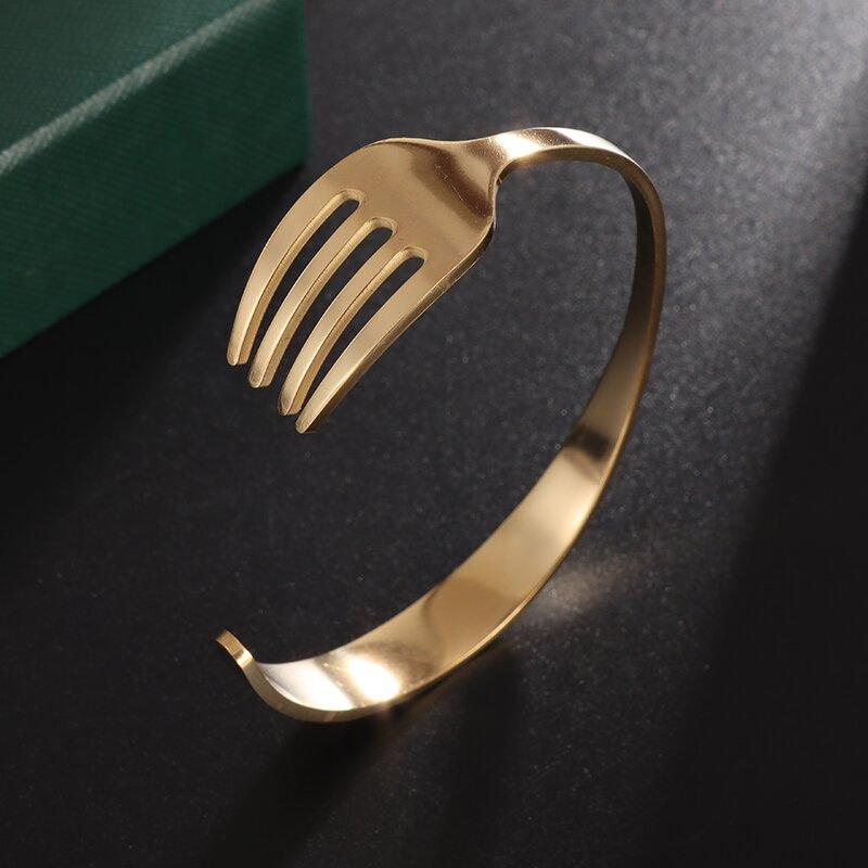 Modeontwerp Roestvrij Staal Gebogen Tafelgerei Vork Open Armband Mannen en Vrouwen Persoonlijkheid Bedel Hip Hop Casual Sieraden Cadeau