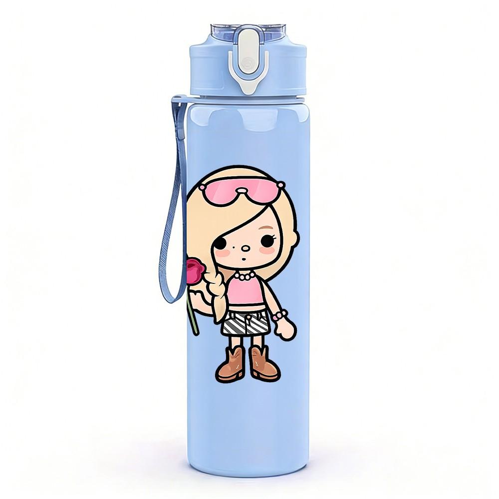 1PC Blonde Doll Girl Cute Cartoon Print 750ml Color Plastic Sports Water Bottle Leakproof Flip Straw Lid Suitable for Sports Office Home Use