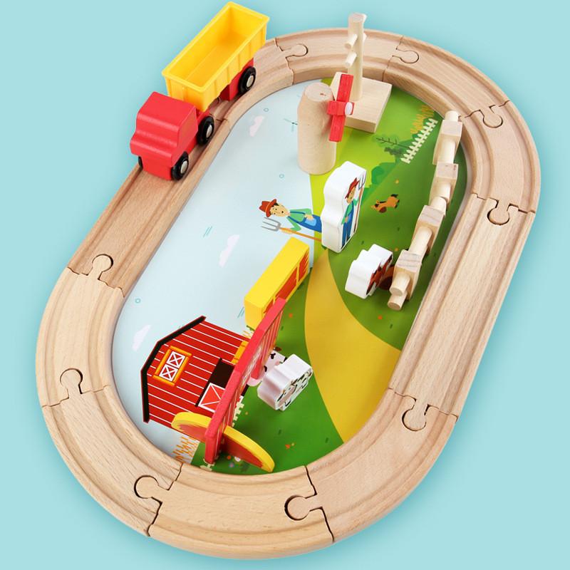 Wooden Track Farm Scene Building Blocks Children Toy Set For Gift Giving