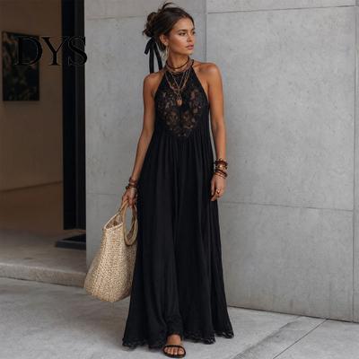 Jupe Maxi d'Été pour Femme Robe Transparente en Dentelle à Bretelles, Sans Manches Florale Bohème Chic Vêtements Patchwork Ligne A Longue Robe d'Été Fluide Rétro