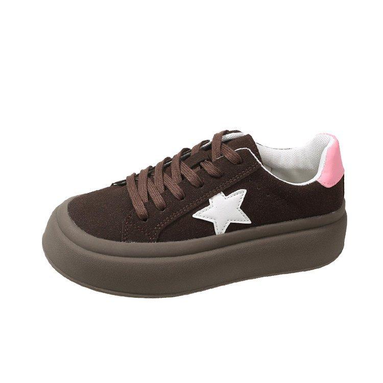 Thick-soled Matte Leather Star Shoes Women's 2025 New Autumn and Winter Versatile Sports and Leisure Shoes Heightening Lace-up Breadboard Shoes