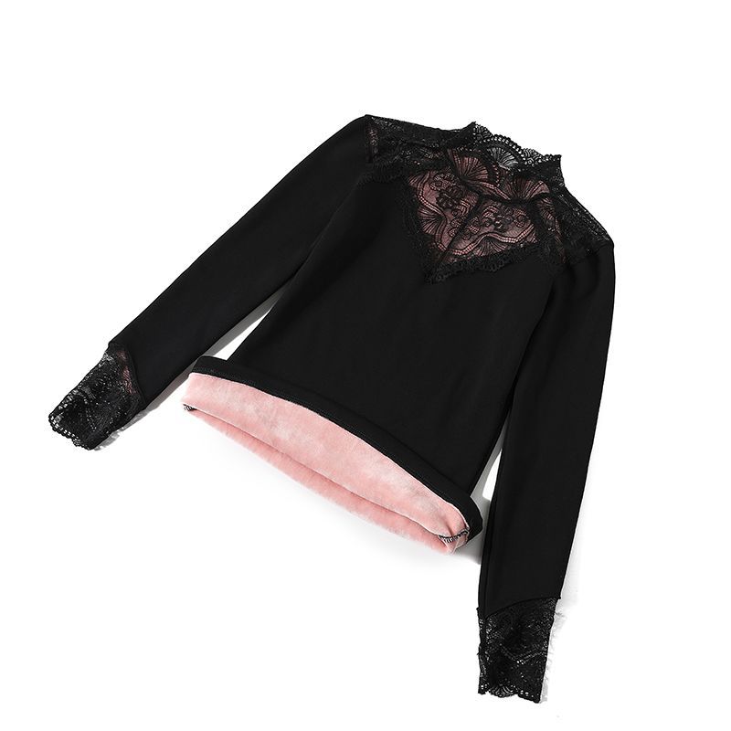 

Женские осенне-зимние топы с подкладкой и утолщенным низом, воротником-стойкой, узкие, с вырезами M чёрный