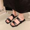 Women Large Size Fashionable Sandals and Slippers New Summer Style Flat Bottomed Metal Strappy Sandals for Women Zapatos Mujer