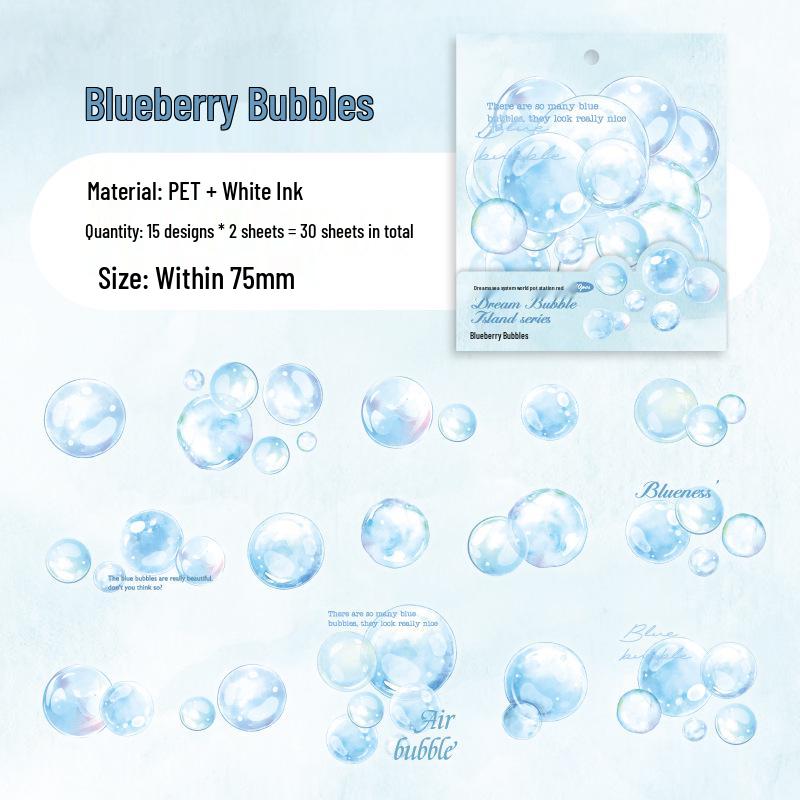 Dream Bubble Island PET Stickers: Colorful Bubble Painting for Journals & DIY Collages