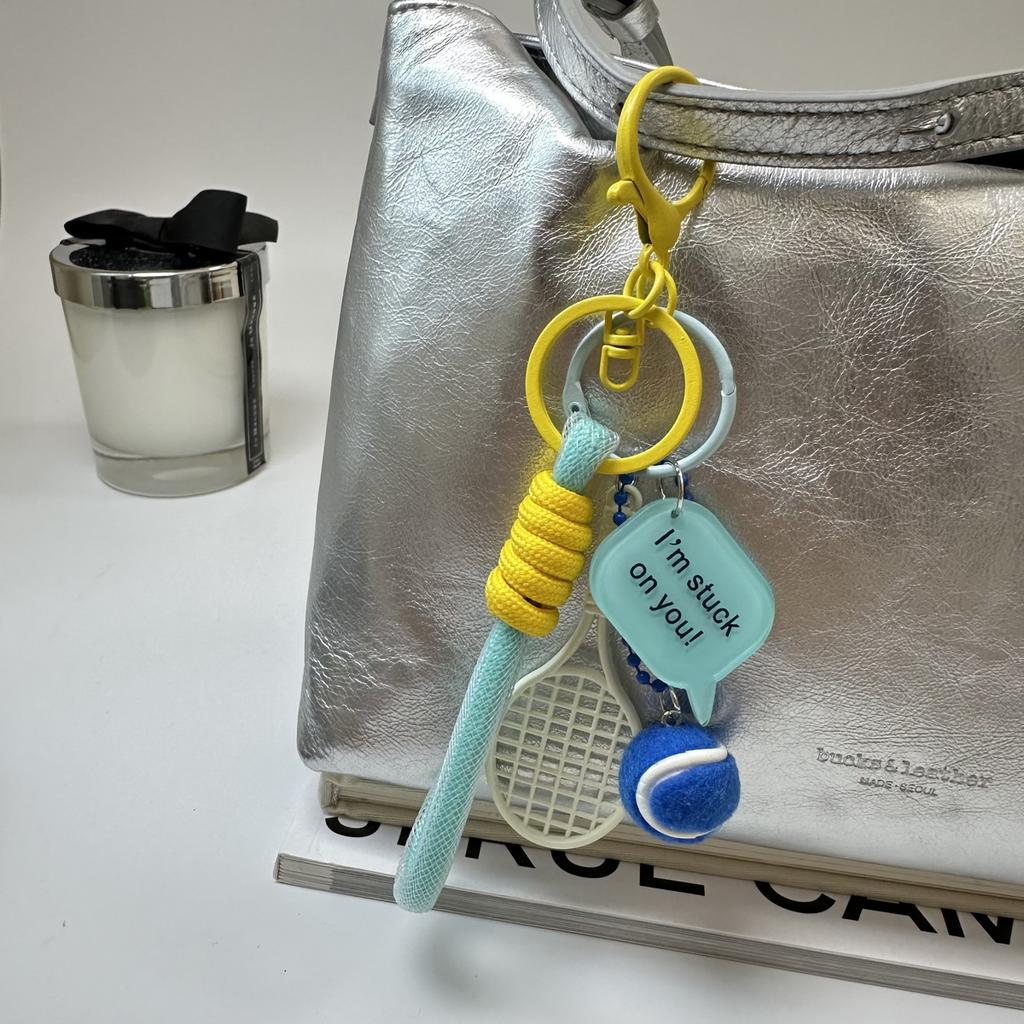 Printed Acrylic Hanger Mesh Rope Keychain Alloy Tennis Racket Tennis Bag Hanger Pendant For Mobile Phone Chain Decorative Gift