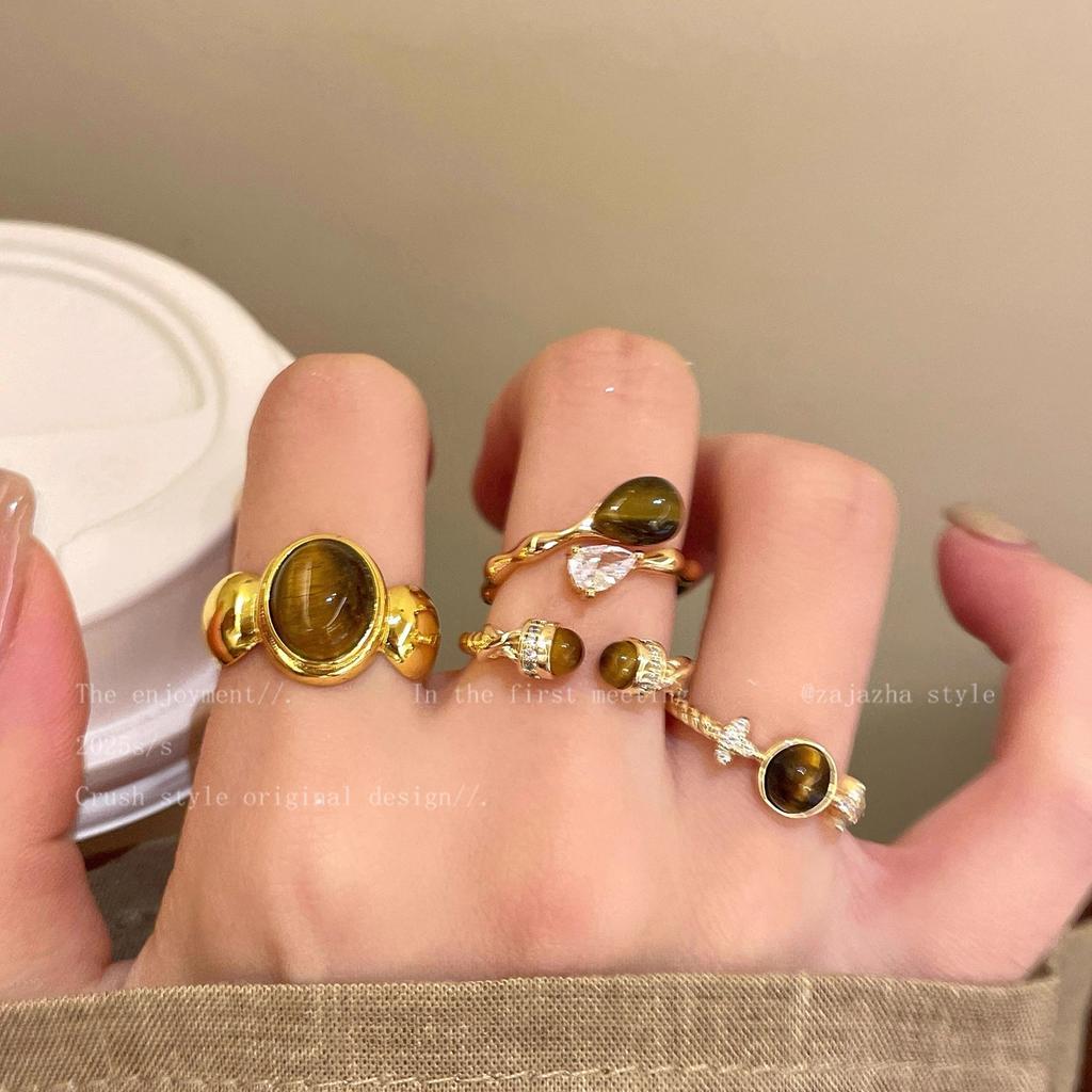 Maillard Tiger's Eye Stone Gold Ring Adjustable Index Finger Ring Stacked Wear Ring
