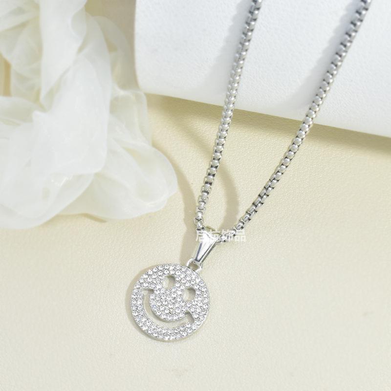 

Ожерелье со смайликом и бриллиантами в стиле хип-хоп, длинная цепочка для свитера унисекс