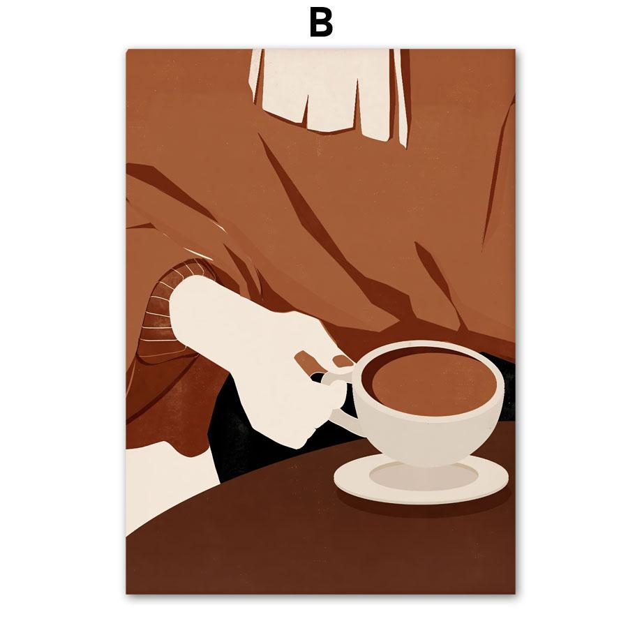 Módní dívka Kniha Kávový šálek Život Nástěnné umění Plátno Malba Abstraktní plakáty a tisky Hotel Kavárna Nástěnný obraz Vnitřní dekorace pokoje