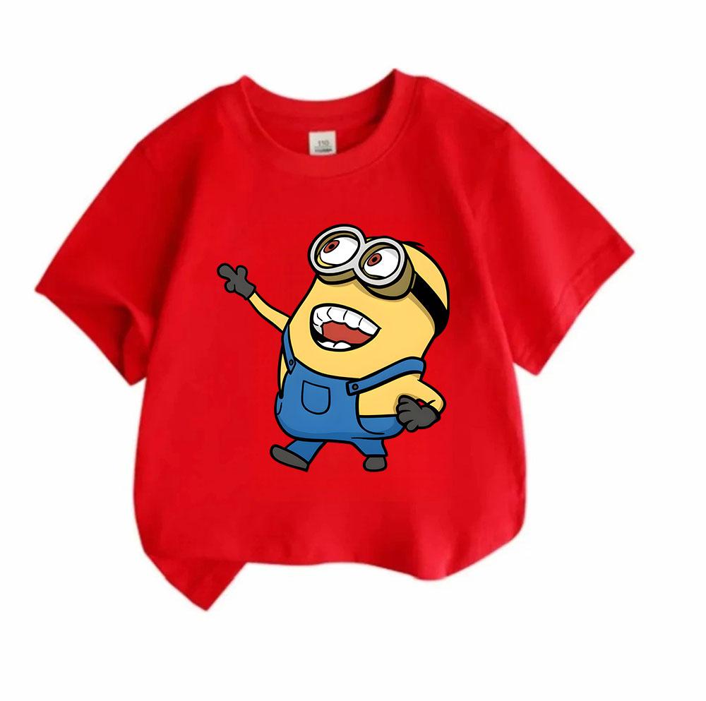 Kids Boys Girls 100% Cotton O-neck Short Sleeve T-Shirt, Cute Cartoon Yellow Minion Character Print Casual Soft Breathable Summer Daily Tee Tops for C