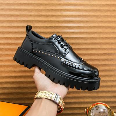 Fashion Korean Fashionable Brand Bright Surface Leather Shoe Thick Sole Non Slip Artist Actor Height Increase Men Advanced Oxford Shoes