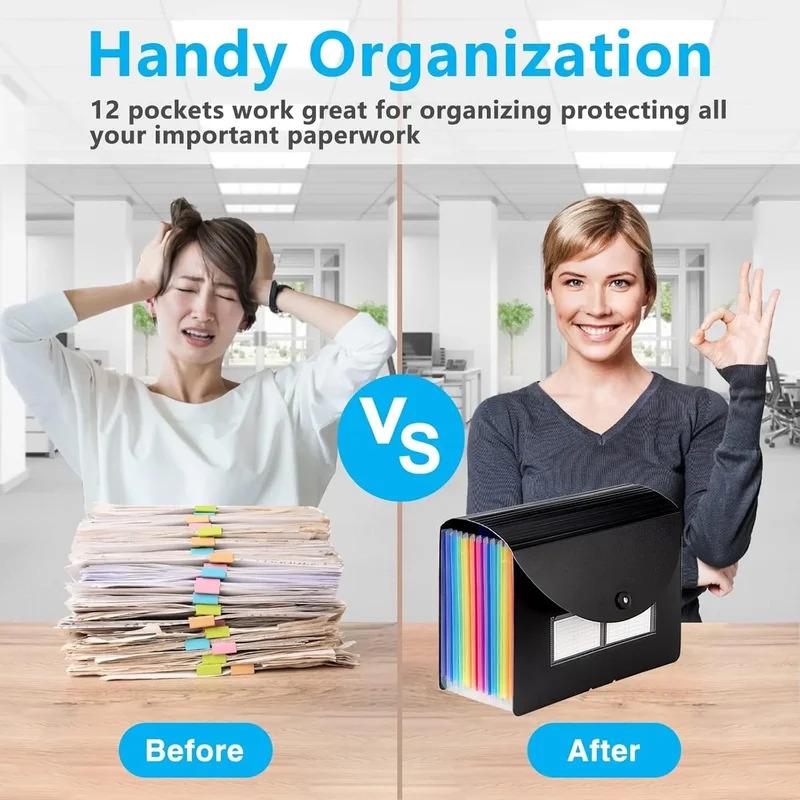 Portable Organ Organizer - 12 Pocket Expandable File Folder, Monthly Paper Bill & Tax Receipt Organizer