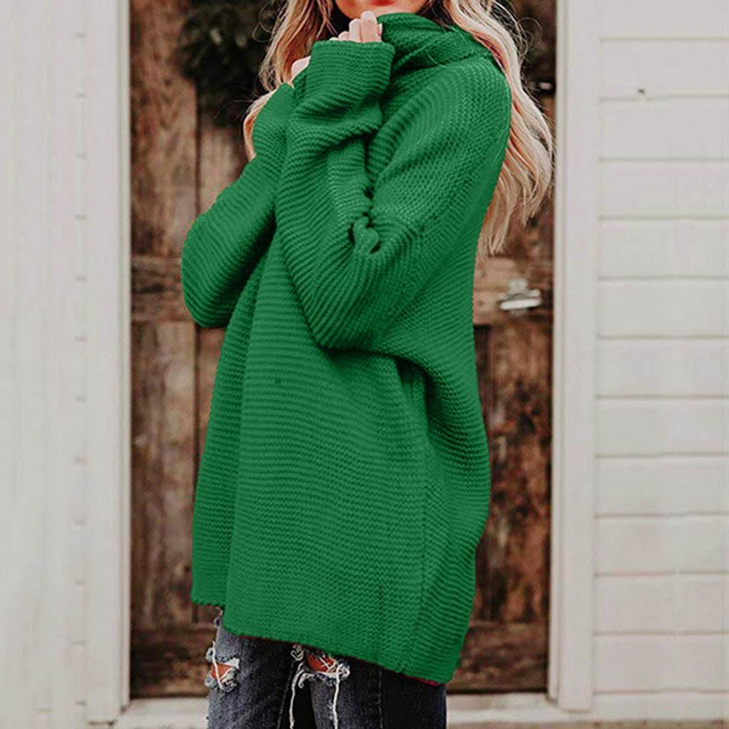 Fashion Winter Women Casual Solid Long Sleeve High Collar Lazy Loose Sweater