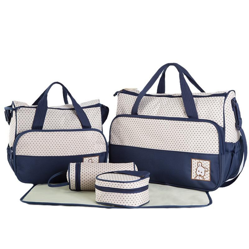 Fashionable Polka Dot 5-Piece Mommy Bag Set - Versatile, Large Capacity Shoulder Bag for Mother and Baby