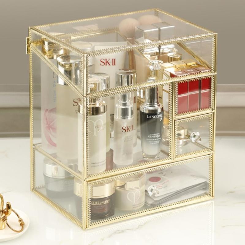 Golden Glass Containers for Storing Makeup