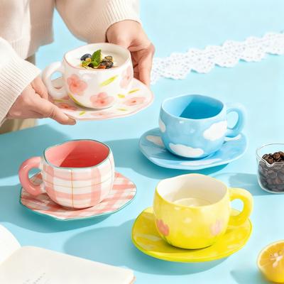300ML Handgeknepen Keramische Mok Schattig Patroon Onregelmatige Koffiekop Ontbijt Melk Havermout Mokken Afternoon Tea Kopjes Creatieve Cadeaus