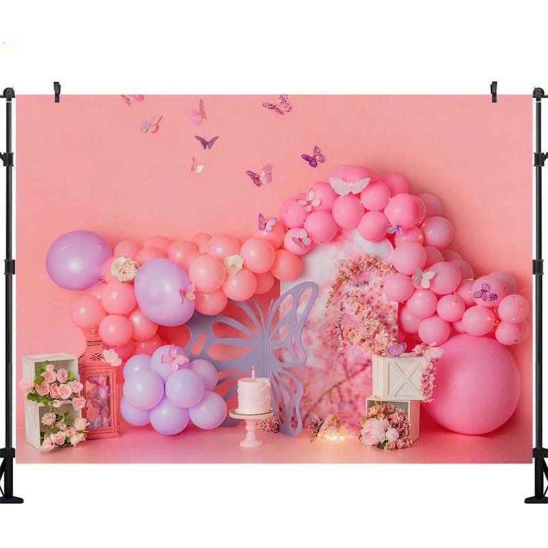 LS Butterfly Garden Backgrounds Cake Smash Kids Adult Photography Props Child Baby Balloon Decors Photo Backdrops