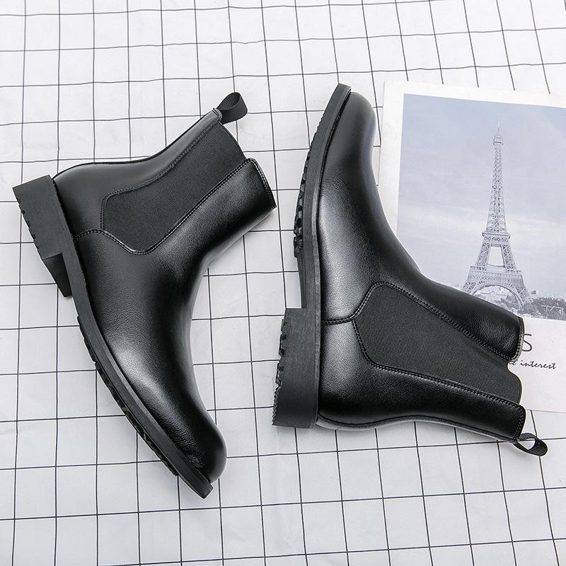 Korean Retro Black Leather High-Top Men's Mid-Calf Martin Boots for Spring & Autumn Fashion