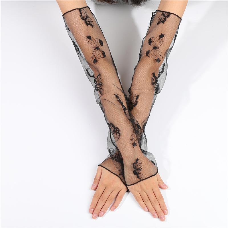 1 Pair Sunscreen Lace Gloves Women Sexy Elastic Sleeve Driving Gloves Long Fingerless Fishnet Arm Sleeve Mittens Covered Gloves