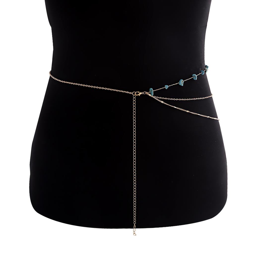 European and American jewelry, fashionable multi-layer natural color turquoise waist chain women, Spice Girl body chain accessories