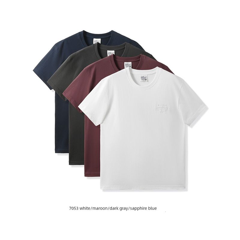 American vintage Cotton Fashion Brand Letter Embroidery Short sleeve T-shirt Men's Summer Bottoming Shirt Foreign Trade Men's Cotton T-shirt