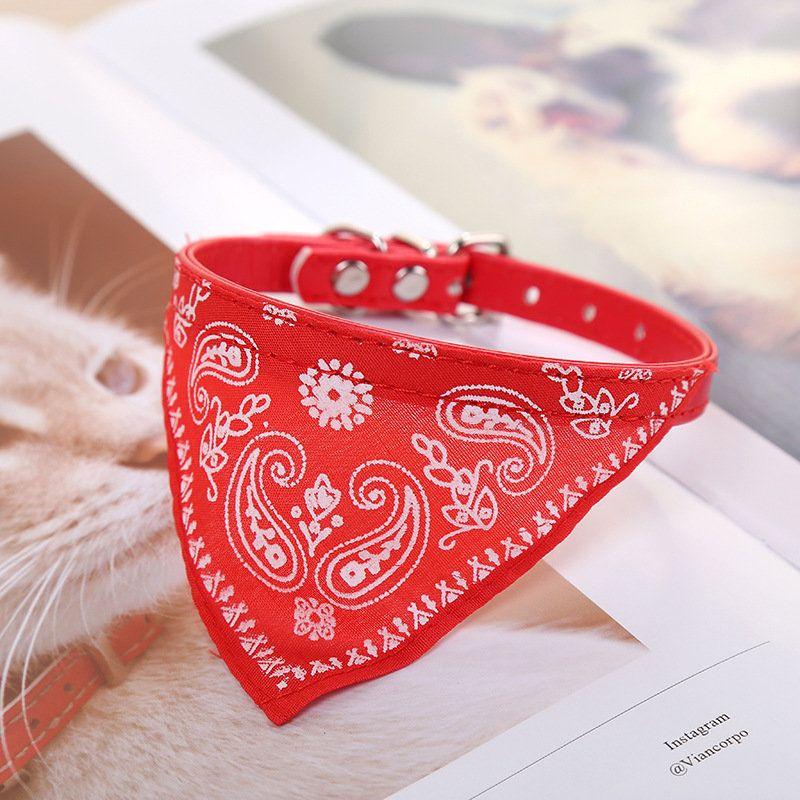 

Pet Supplies Dog Collar Triangular Binder Saliva Towel Print Leather Collar Adjustable Small Size Dogs Cat Ornament S:30*1 suitable for neck circumference 21-27cm Red