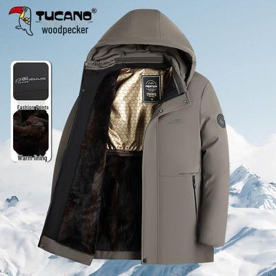 Men's Winter Hooded Cotton Jacket - Thickened, Warm Velvet Lining for Cold Protection, Middle-aged Dad Coat