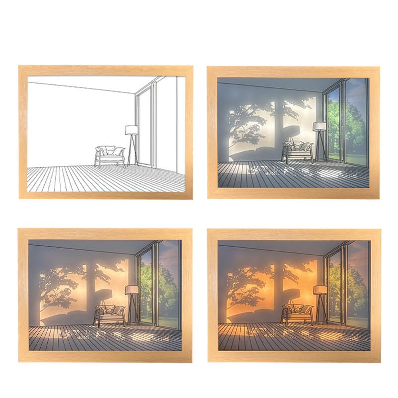 INS Deco Led Light Painting USB Plug Dimming Wall Artwork Table Lamp Gift Indoor Sunlight Window Wooden Photo Night Luminous