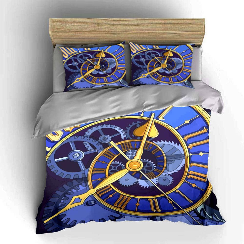 Retro Uhrwerk Design Dekorationsset Weiches Hautfreundliches Bettwäscheset Enthält 1 Bettbezug Und 2 Kissenbezüge Geschenk