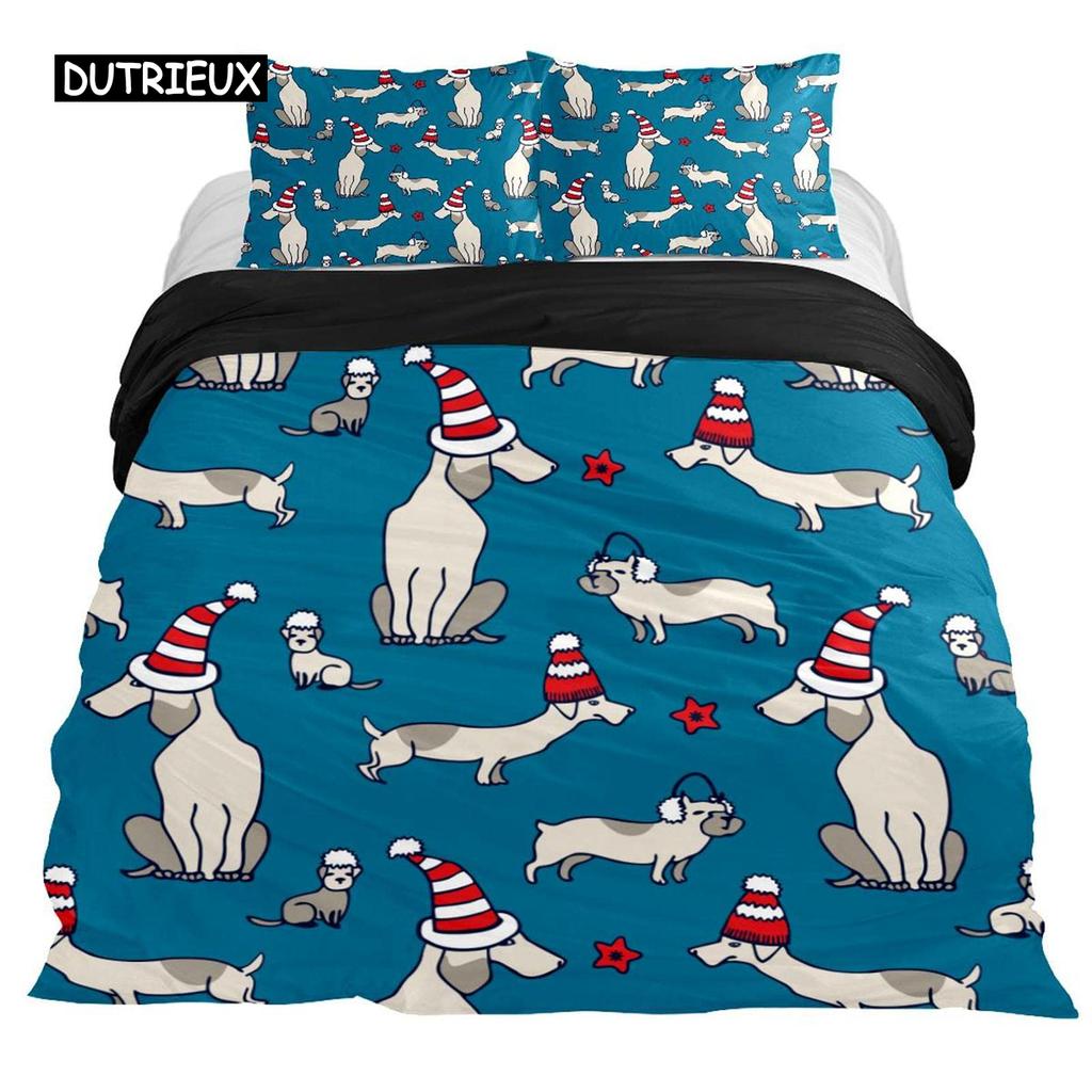 Dachshund Duvet Cover Set Cartoon Style Dachshunds King Size Bedding Set for Dog Lovers Kids Teens 2/3pcs Twin Comforter Cover