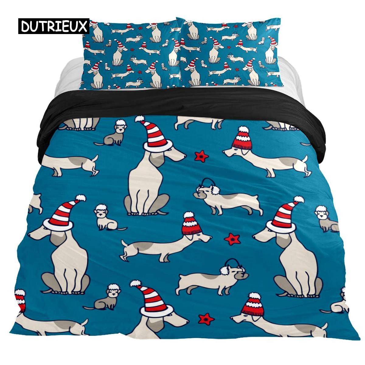 

Dachshund Comforter Cover Package Cartoon Style Dachshunds King Dimension Size Bed Ensemble for Dog Lovers Kids Teens 2/3pcs Twin Size Comforter Cover EU single(135x200cm)