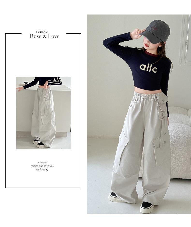 Girls' Korean Style Wide-Leg Cargo Pants - Spring/Autumn 2025 Collection