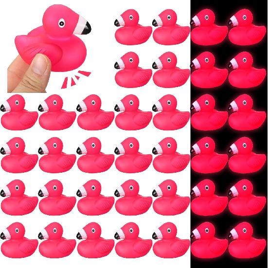 Shappy 36 Pcs Flamingo Rubber Duckies Bulk Glow in The Dark Pink Flamingos Bath Toys Flamingo Party Decorations Flamingo Rubber Duckies for Baby