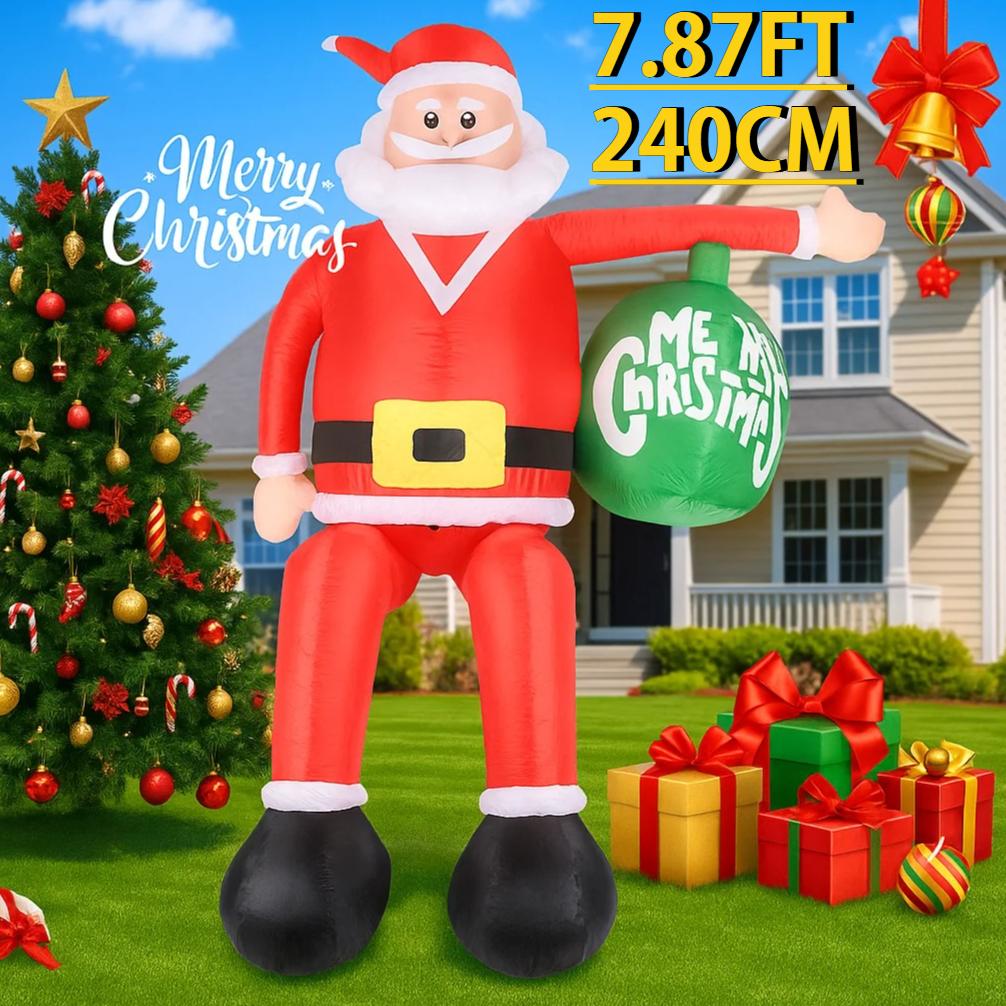 7.87FT Yard Party Decoration Inflatable Santa Claus Christmas Ball Toy LED Light Home Decor Ornament Supplies Holiday Xmas Gifts