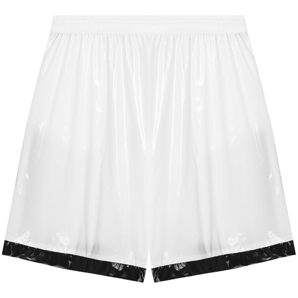 Mens Wet Look Boxer Shorts Drawstring Elastic Waist Pockets Waterproof Beach Shorts Swimming Trunks Loose Fit Short Pants Club