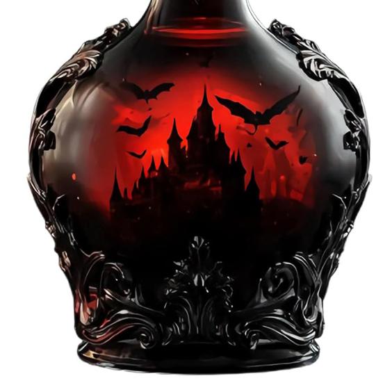 Gothic Vampires Whiskey Decanter Glass Liquor Bottle with Bat Castle Design Halloween Bar Decor for Bourbon